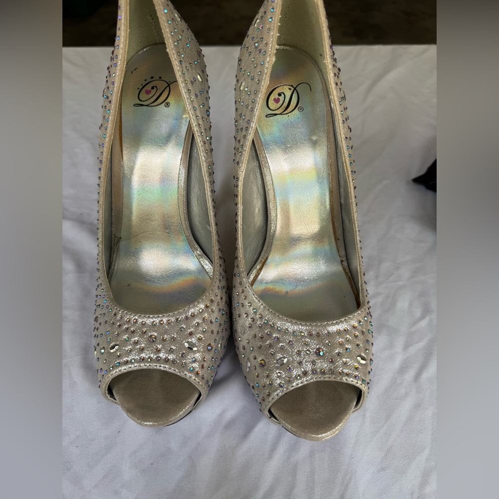 Delicious Champagne Crystal Peep-Toe Heels